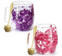 Richaa 2pcs Dried Flowers Double Walled Glass Mug with Handle - 320ml Cappuccino Cup Double Walled Coffee Mug Latte Glass Coffee Mug Coffee Glass Gifts for Women(with Spoon)