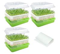 Richaa 3 Pack Seed Sprouter Trays Set with Lid, 32 CM Small Hole Sprouting Seed Tray for Seedlings & 12 Planting Papers, Microgreens Growing Kit for Mung Beans Wheat Grass Hydroponics Green Alfalfa