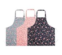 Richaa 3Pcs Kitchen Flower Aprons for Women, Adjustable Vintage Canvas Cooking Aprons with Big Pocket, Ladies Chef Bakers Gardening Arting Painting Apron Mother’s Day Valentine’s Day Gift