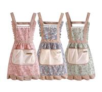 Richaa 3Pcs Kitchen Flower Aprons for Women, Adjustable Vintage Canvas Cooking Aprons with Big Pocket, Ladies Chef Bakers Gardening Arting Painting Apron Mother’s Day Valentine’s Day Gift