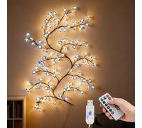 Richaa 63 Inches Blue Blossom Twig Lights, 48 Led Flexible Wall Flower Fairy Lights, 8 Modes Blue Blossom Tree String Light, Christmas Mother's Valentine's Day Gift Room Home Bedroom Indoor Decor