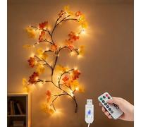 Richaa 63 Inches Maple Leaf Twig Lights, 48 Led Flexible Wall Flower Fairy Lights, 8 Modes Maple Leaf Tree String Light, Christmas Mother's Valentine's Day Gift Room Home Bedroom Indoor Decor