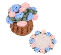 Richaa Crochet Blue Rose Flower Bouquet Coaster with Mini Basket, Handmade Knitted Boho Floral Coasters, Romantic Gift for Mother's Day Birthday Home Decor Valentine's Day Anniversary