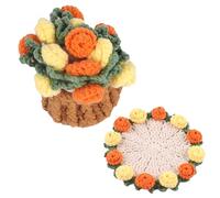 Richaa Crochet Orange Yellow Rose Flower Bouquet Coaster with Mini Basket, Handmade Knitted Boho Floral Coasters, Romantic Gift for Mother's Day Birthday Home Decor Valentine's Day Anniversary