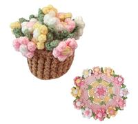 Richaa Crochet Pink Daisy Flower Bouquet Coaster with Mini Basket, Handmade Knitted Boho Floral Coasters, Romantic Gift for Mother's Day Birthday Home Decor Valentine's Day Anniversary