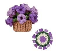 Richaa Crochet Purple Lily of the Valley Flower Bouquet Coaster with Mini Basket, Handmade Knitted Boho Floral Coasters, Romantic Gift for Mother's Day Birthday Home Decor Valentine's Day Anniversary