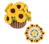 Richaa Crochet Yellow Sunflowers Flower Bouquet Coaster with Mini Basket, Handmade Knitted Boho Floral Coasters, Romantic Gift for Mother's Day Birthday Home Decor Valentine's Day Anniversary