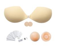 Richaa Reusable Stick on Bra, Invisible Sticky Bra for Backless Dresses, Push Up Strapless Bra for Wedding, Party, Swimwear Beige