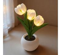 Richaa White Tulip Lamp, 3 Flower Tulips Night Light, Flower Tulips Table Lamp Mother's Day Christmas Birthday Thanksgiving Gift for Women Girlfriend Grandma