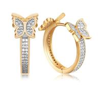 Richapex Flower Butterfly Earrings for Women Crystal Gold Hoop Rose Gold Huggie Gold Silver Small Chunky Hoop Earrings Hypoallergenic Small Thick Huggie Hoops Women Girls