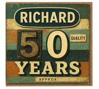 Richard 50th Birthday Card - Vintage Retro Funny 'Quality Approx' Design - Milestone Age 50 Card for Him