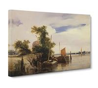 Richard Bonington Barges on a River Classic Painting Canvas Wall Art Print Ready to Hang, Framed Picture for Living Room Bedroom Home Office Décor, 24x16 Inch (60x40 cm)