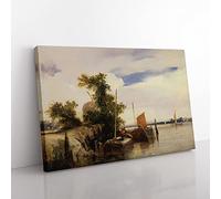 Richard Bonington Barges on a River Classic Painting Canvas Wall Art Print Ready to Hang, Framed Picture for Living Room Bedroom Home Office Décor, 60x40 cm (24x16 Inch)