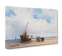 Richard Bonington Beached Vesselsn Trouville France Classic Painting Canvas Wall Art Print Ready to Hang, Framed Picture for Living Room Bedroom Home Office Décor, 24x16 Inch (60x40 cm)