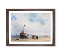 Richard Bonington Beached Vesselsn Trouville France Classic Painting Framed Print | A3 Walnut Framed Wall Art | Ready to Hang | Classic Historical Picture | Living Room Bedroom Lounge Office