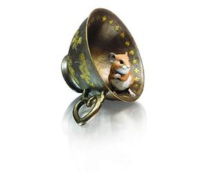 Richard Cooper Studio Cold Cast Bronze Mouse in Tea Cup Four Leaf Clover - Hand Painted by Michael Simpson