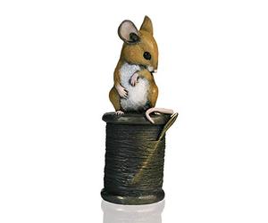 Richard Cooper Studio Cold Cast Mouse with Cotton Reel, Bronze, Hand Painted in Artist's Oils, 3.5 x 3.5 x 9 cm