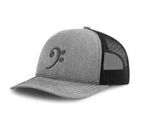 Richardson Mesh Cap Hat Embroidered Music Bass Clef B Embroidery Trucker Hats for Men & Women, Heather Grey Black Design Only, One size
