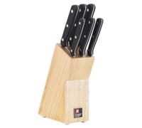 Richardson Sheffield Cucina 6-Piece Knife Block Set - Stainless Steel Kitchen Knives with Durable Black Handles & Wooden Block - Paring, All-Purpose, Cook’s, Bread & Carving Knives