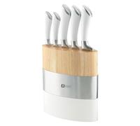 Richardson Sheffield Fusion 6-Piece Kitchen Knife Block Set - High-Grade Stainless Steel Knives with Stylish White Handles & Contemporary Block - Paring, Utility, Cook’s, Carving and Bread Knife