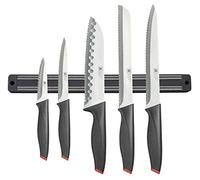 Richardson Sheffield Laser 5-Piece Knife Set with Magnetic Rack - Stainless Steel Kitchen Knives, Black Soft-Grip Handles - Paring, Multipurpose, Santoku, Carving & Bread Knives
