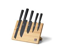 Richardson Sheffield NOX Magnetic Knife Block with 5 Piece Knife Set - Chef Knife, Bread Knife, Utility Knife, Large & Small Santoku Knives - Magnetic Knife Holder