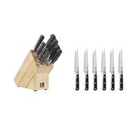 RICHARDSON SHEFFIELD V Sabatier 9pc Block, stainless_steel, Black, 9 Piece Knife & R08000RC22BR1 Sabatier Trompette Steak Knives, Set of 6, Silver