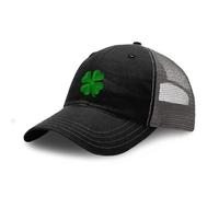 Richardson Soft Mesh Cap Hat Embroidered Four Leaf Clover Irish Ireland St Patrick's Cotton, Black Charcoal Design Only, One size