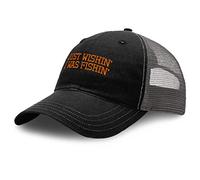 Richardson Soft Mesh Cap Hat Embroidered Just Wishing I was Fishing Embroidery Trucker Hats for Men & Women, Black Charcoal Design Only, One size