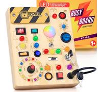 RichBoy Montessori Toy Busy Board for 1-3 Year Old Toddlers, 37-in-1 Sensory Toy with 24 LED Lights, Educational Travel Toy for Airplane Car Rides, First Birthday for Boys Girls (6.7" x 5.3")