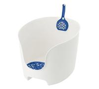 Richell: PAW TRAX High Wall Litter Box - White/Blue - High Sides Waste Box, Anti-Tracking Grate, Included Scooper, 19.7x16.1x12.4, Cats & Kittens