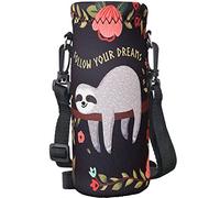 RICHEN Neoprene Water Bottle Carrier Bag with Adjustable Shoulder Strap,Insulated Water Bottle Cover for 1000ml/32oz Stainless Steel/Glass/Plastic Bottles (1000ML, Sloth)
