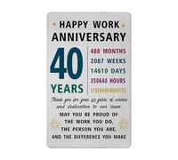 Richesele 40 Years Work Service Card - Thank You 40 Years Work Gifts - Happy 40th Work Anniversary Credit Card Size Keepsake