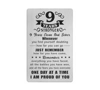 Richesele 9 Nine Years AA Sobriety Gifts for Women Men - 9 Year Stronger and Sober Card - 9 Yrs Addiction Recovery Engraved Wallet Cards Token