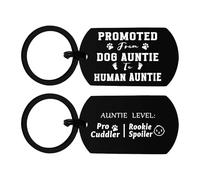 Richesele Baby Announcement Keyring - Promoted from Dog Auntie to Human - Funny New Aunt Gift - Pro Cuddler Rookie Spoiler Level