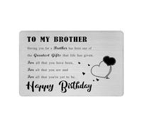 Richesele Brother Birthday Card - Happy Birthday Gifts for Brother from Sister or Bro - Engraved Metal Bday Wallet Card to Brothers
