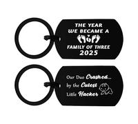 Richesele First Father's Day/Mother's Day Gift for New Parents - New Mum, Dad Gifts - The Year We Became Family of Three 2025 - Baby Coming 2025 Keyring