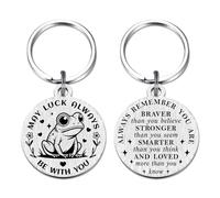 Richesele Frog Keyring Inspirational Gift - May Luck Always Be With You - Double-Sided Stainless Steel Frog Key Chain for Women Girls Teens