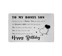 Richesele Happy Birthday Card to My Bonus Son - Laser Engraved Birthday Gifts for Adult Son - Stainless Steel Bday Card from Mum & Dad to Stepson