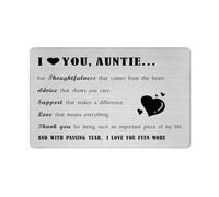 Richesele I Love You Auntie Gifts from Nephew/Niece - Personalised Mother's Day Card for Auntie - Laser Engraved Wallet Card for Aunt