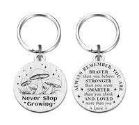 Richesele Mushroom Keyring Inspirational Gift - Never Stop Growing Mushroom Key Chain - Double-Sided Nature-Themed Keyring for Women Men Teens Friends