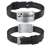Richesele Sober Bracelets for Men Women - AA Sobriety Motivational Gifts - AA NA Addiction Recovery Bracelets - Sober Christmas Xmas Presents, S, Silicone, steel