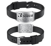 Richesele Sober Bracelets for Men Women - AA Sobriety Motivational Gifts - AA NA Addiction Recovery Bracelets - Sober Christmas Xmas Presents, S, Silicone, steel