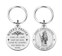 Richesele St Christopher Keyring for Men - Biker Prayer Keyring - Ride Safe Motorcycle Gifts for Bikers & Riders - Patron Saint of Travellers Protection Gifts