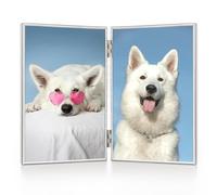 RICHFOCUS 4x6 Double Hinged Metal Picture Frame with HD-Tempered Glass, Thin Edge Photo Frames with Delicate Beading Decoration and Soft Velvet Backing for Tabletop and Wall Mount Display, Silver