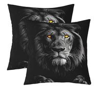 richhome 3D Lion Throw Pillow Covers Abstract Black Gray African Wildlife Cushion Covers for Men Women Adults Natural Jungle Animal Print Pillow Cases for Car Office Chairs 20x20 Inch Set of 2