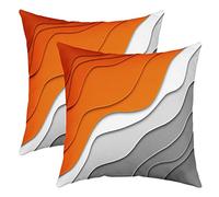 richhome 3D Print Orange Throw Pillow Cover 16"x16" Abstract Aesthetic Wavy Pattern Pillow Cover for Kids Boys Girls Modern Gradient Grey Stripes Pillowcase for Office Home Decor,Pack of 2
