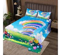 richhome 3D Tornado Quilted Coverlet Single Size Natural Disaster Coverlet Set for Boys Girls Children Rainbow Flower Tornado Pattern Natural Phenomenon Storm Cloud Bedspread Room Decor All Season
