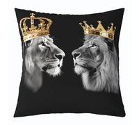 richhome 3D Wild Animal Pillow Cover 22x22 Inch African Lion Leopard Wildlife Decor Cushion Cover for Kids Teens Adults Golden Crown Nature King Soft Square Cushion Case for Couch Chairs Office
