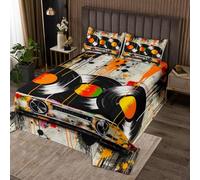 richhome 83s Retro Vinyl Record Quilted Coverlet Single Size Music Notes Coverlet Set for Boys Girls Children Vintage Record Player Music Player Musician Bedspread Room Decor All Season